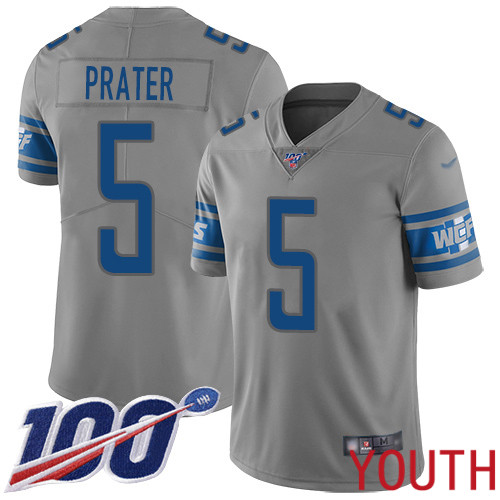 Detroit Lions Limited Gray Youth Matt Prater Jersey NFL Football #5 100th Season Inverted Legend->youth nfl jersey->Youth Jersey